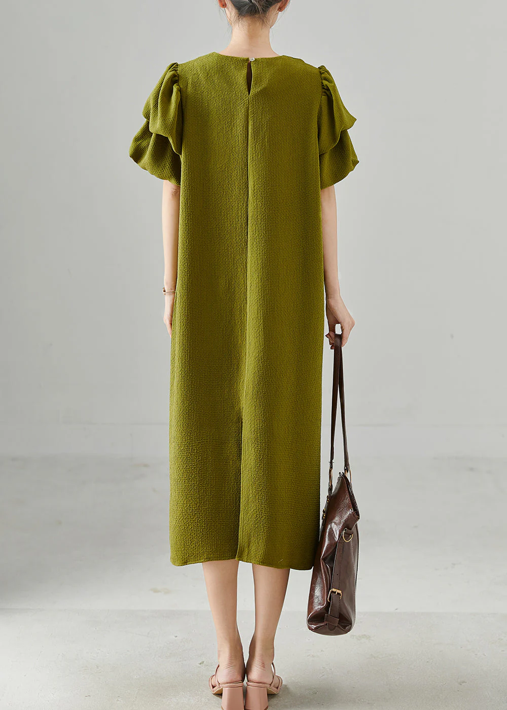 Casual Green Puff Sleeve Spandex Dresses Summer - Image 4