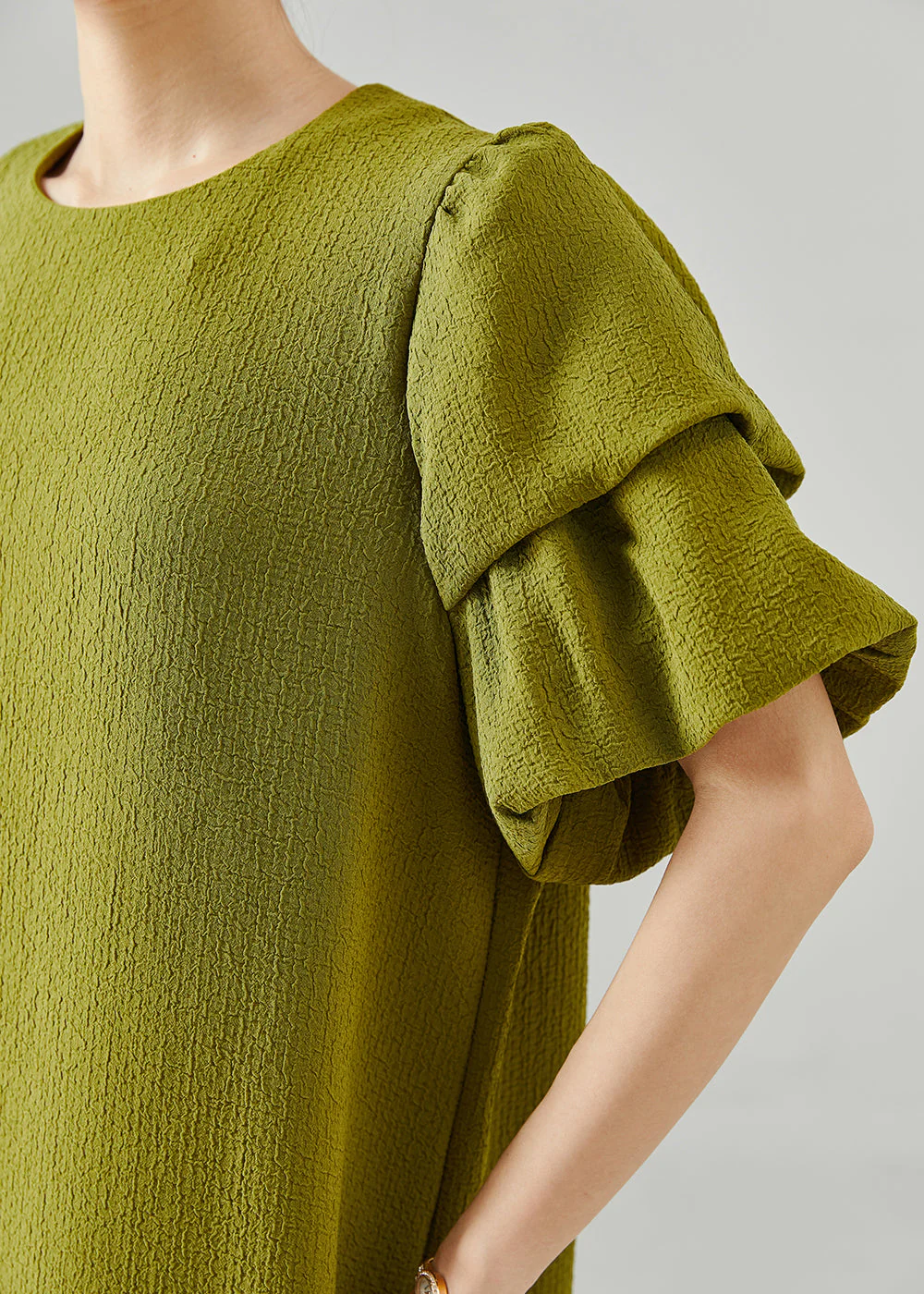 Casual Green Puff Sleeve Spandex Dresses Summer - Image 5