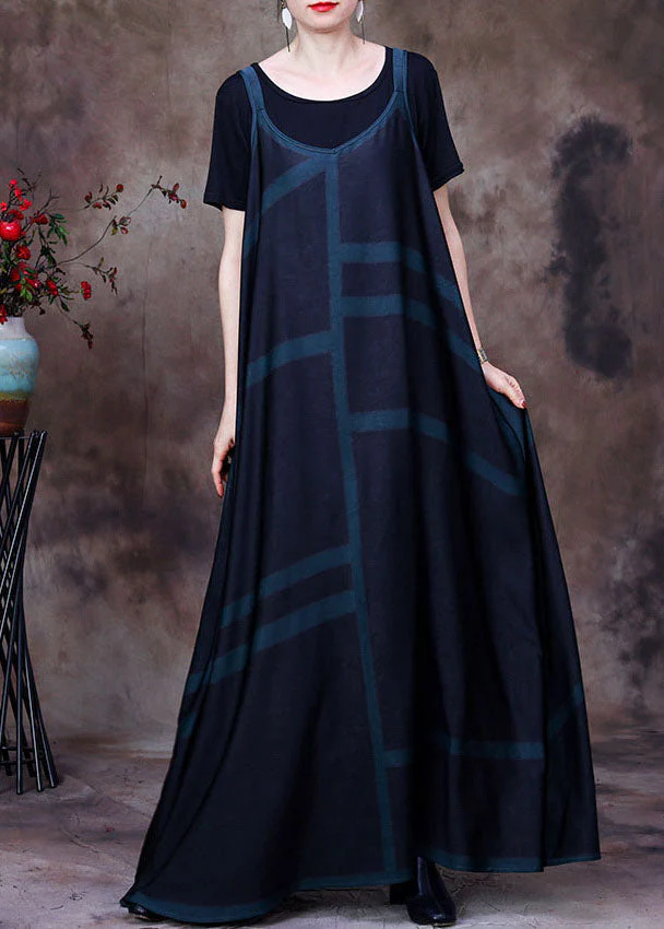 Casual Green Striped Print Exra Large Hem Silk Spaghetti Strap Dress And Tanks Two Pieces Set Summer - Image 3