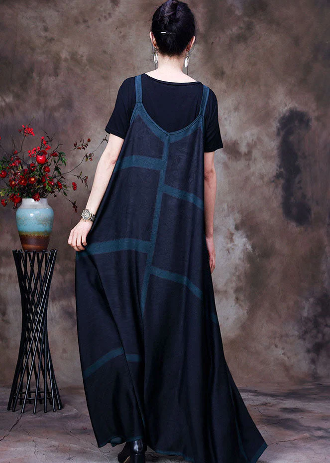 Casual Green Striped Print Exra Large Hem Silk Spaghetti Strap Dress And Tanks Two Pieces Set Summer - Image 4