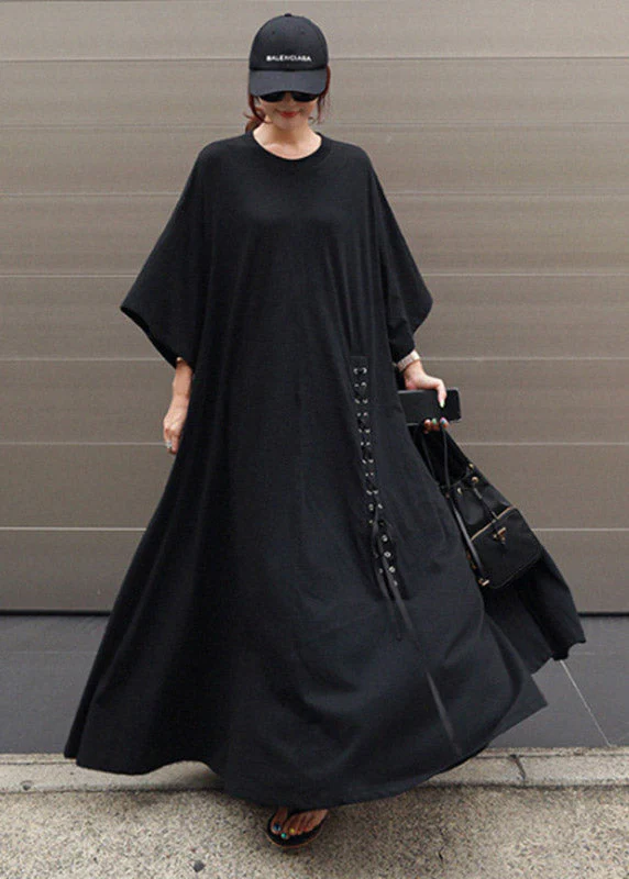 Casual Grey O-Neck Asymmetrical Cotton Dress Three Quarter sleeve - Image 2