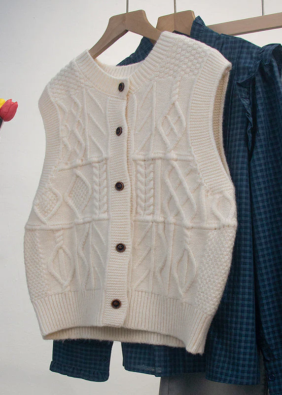 Casual Grey O Neck Button Knit Vest Tops Sleeveless - Image 2
