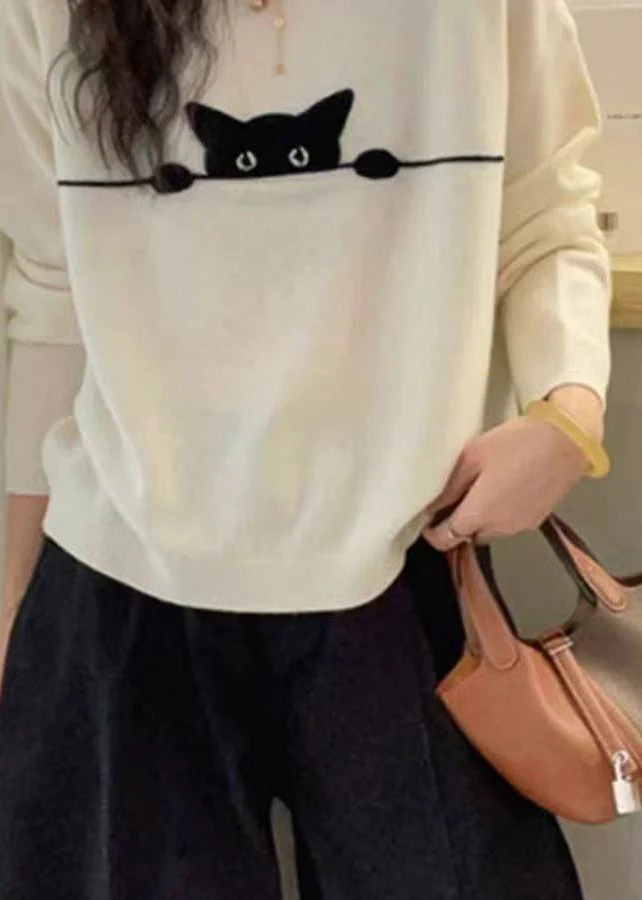 Casual Grey O-Neck Embroidered Cotton Knit Sweater Spring - Image 2
