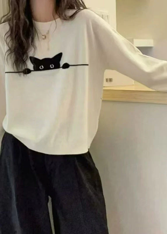 Casual Grey O-Neck Embroidered Cotton Knit Sweater Spring - Image 4