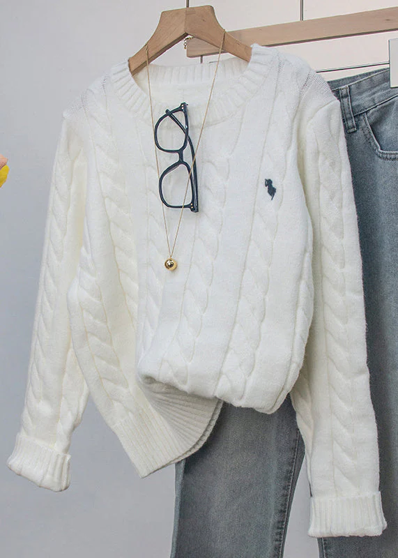 Casual Grey O-Neck Embroidered Knitted Sweaters Spring - Image 2