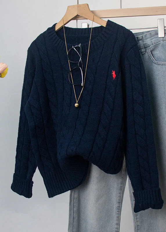 Casual Grey O-Neck Embroidered Knitted Sweaters Spring - Image 3