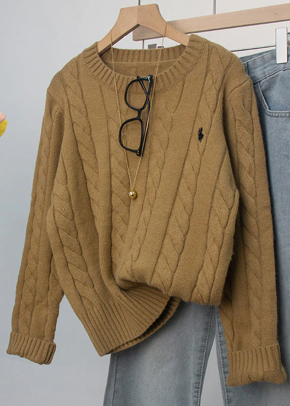 Casual Grey O-Neck Embroidered Knitted Sweaters Spring - Image 4