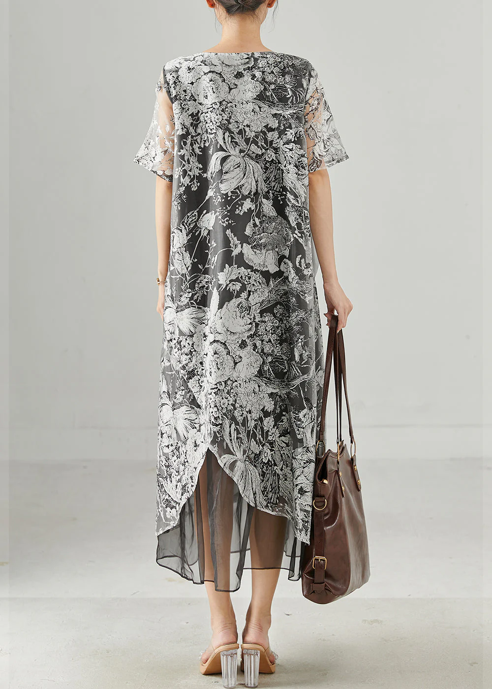 Casual Grey Print Tulle Vacation Dresses Summer - Image 4