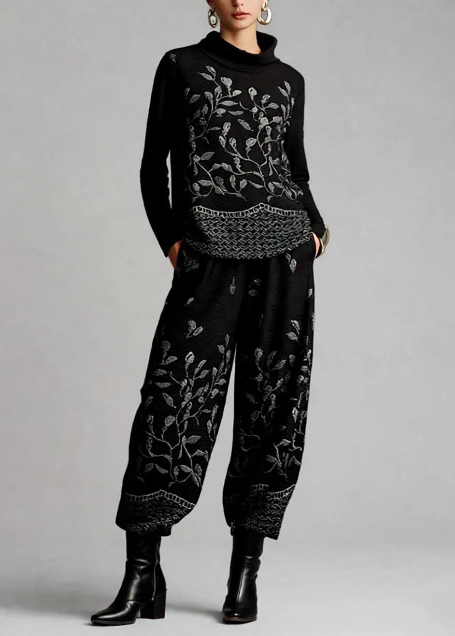 Casual Jacquard Top And Crop Pants Cotton Two Pieces Set Spring