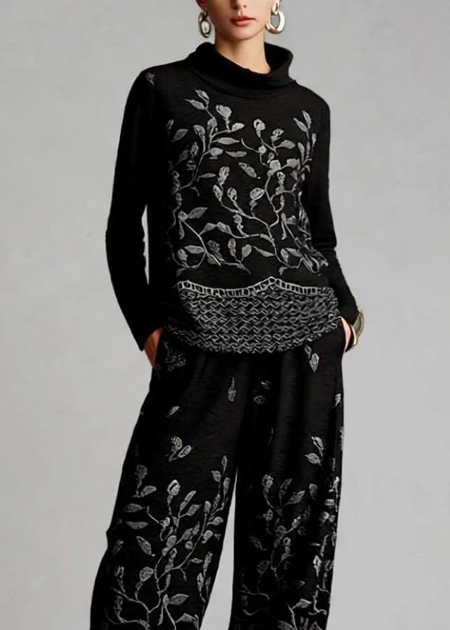 Casual Jacquard Top And Crop Pants Cotton Two Pieces Set Spring - Image 2
