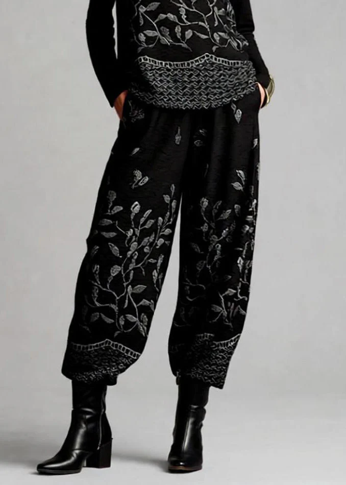 Casual Jacquard Top And Crop Pants Cotton Two Pieces Set Spring - Image 4