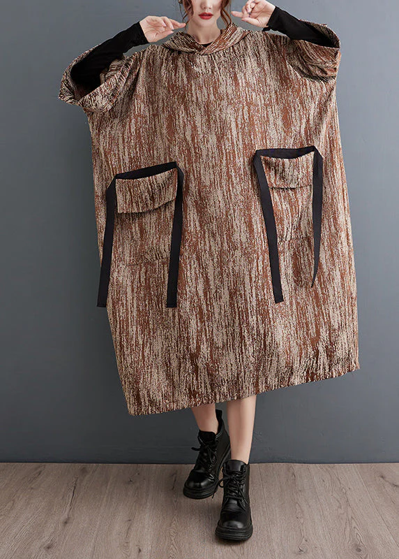 Casual Khaki Oversized Big Pockets Cotton Long Dress Spring - Image 2