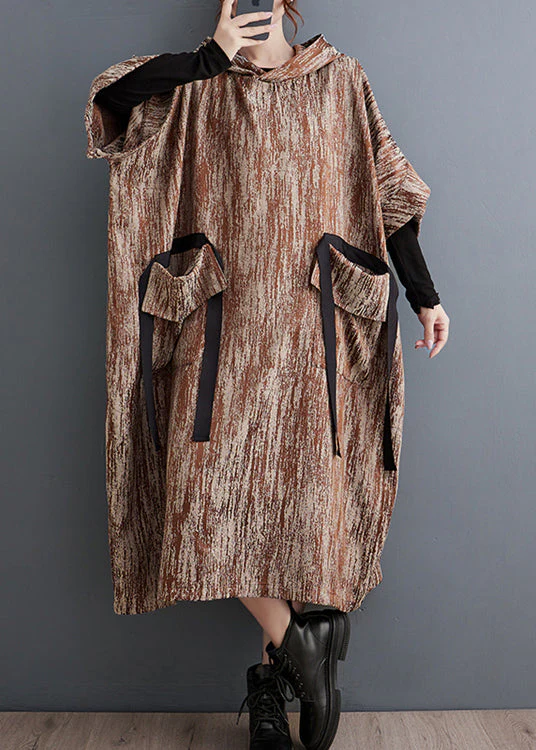 Casual Khaki Oversized Big Pockets Cotton Long Dress Spring - Image 3