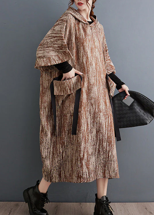 Casual Khaki Oversized Big Pockets Cotton Long Dress Spring - Image 4