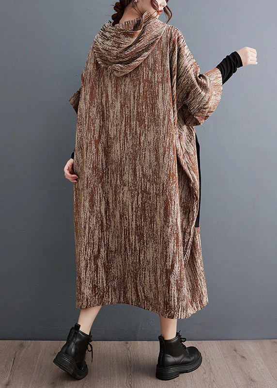 Casual Khaki Oversized Big Pockets Cotton Long Dress Spring - Image 5