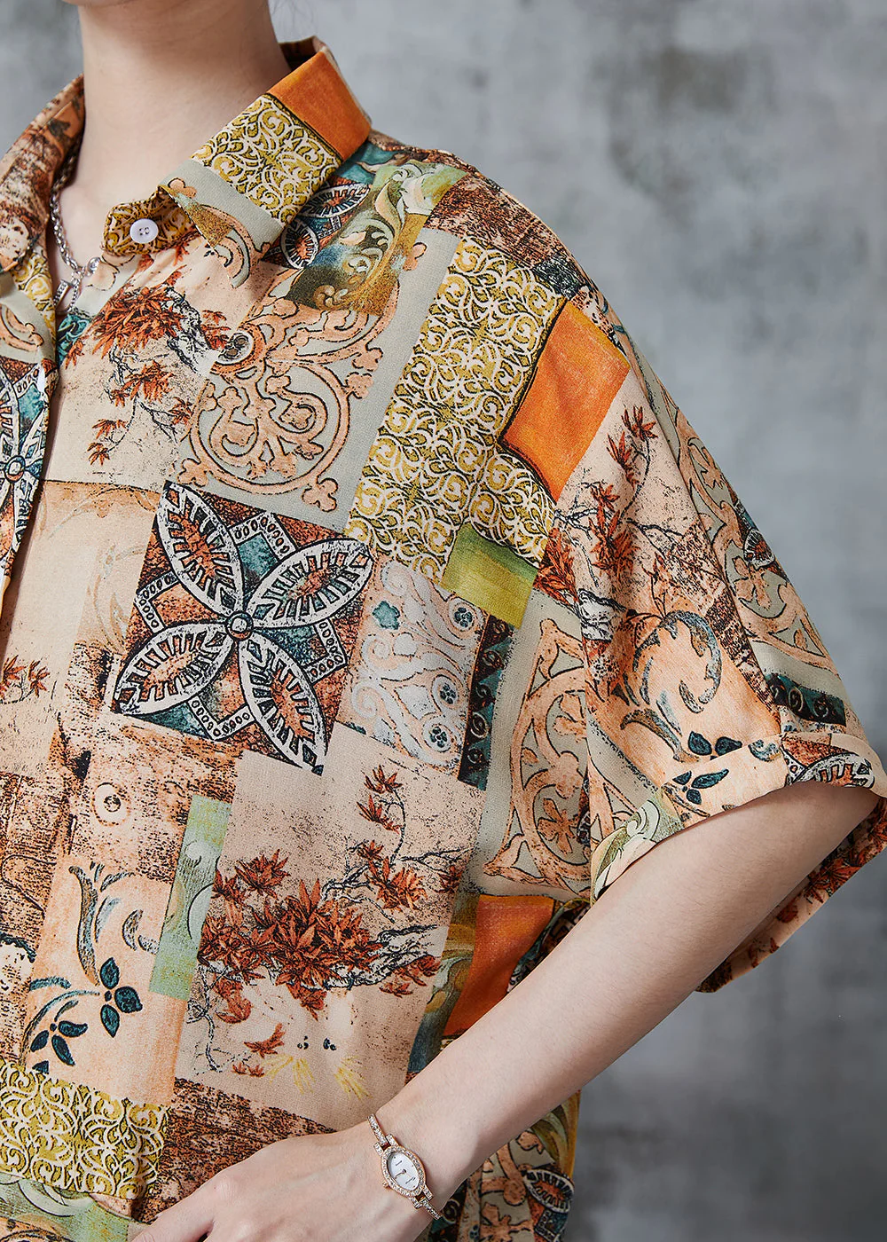 Casual Khaki Oversized Print Chiffon Shirt Dress Summer - Image 5