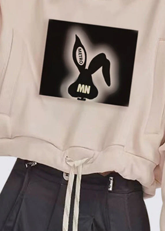Casual Khaki Peter Pan Collar Print Drawstring Sweatshirts Fall - Image 4