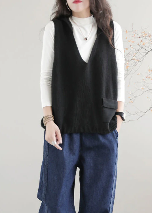 Casual Khaki V Neck Hooded Knit Vest Sleeveless - Image 5