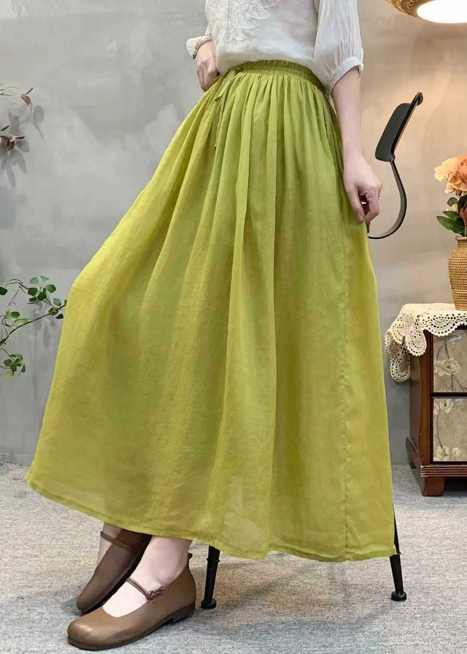 Casual Khaki Wrinkled Elastic Waist Linen Skirts Summer - Image 3
