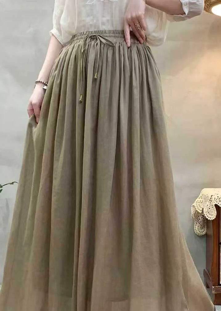 Casual Khaki Wrinkled Elastic Waist Linen Skirts Summer - Image 5