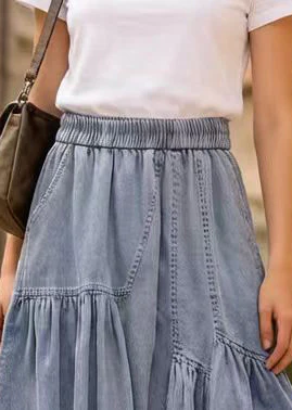 Casual Light Blue Asymmetrical Denim Holiday Skirts Summer - Image 2