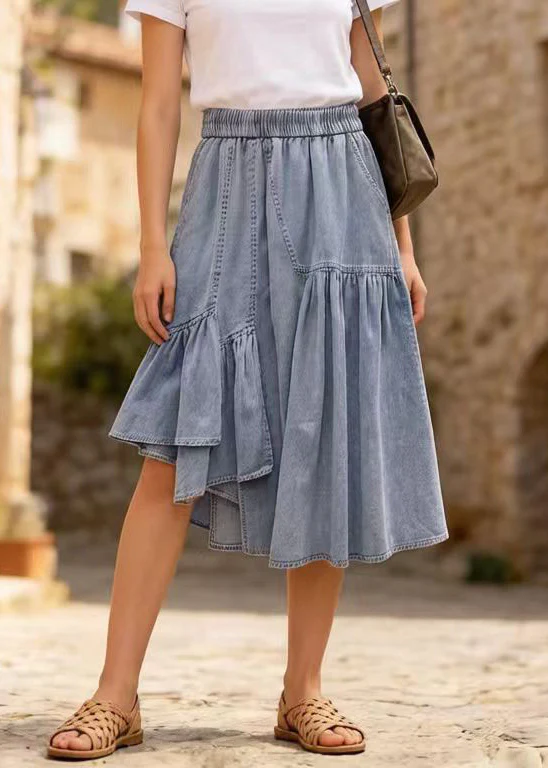 Casual Light Blue Asymmetrical Denim Holiday Skirts Summer - Image 3