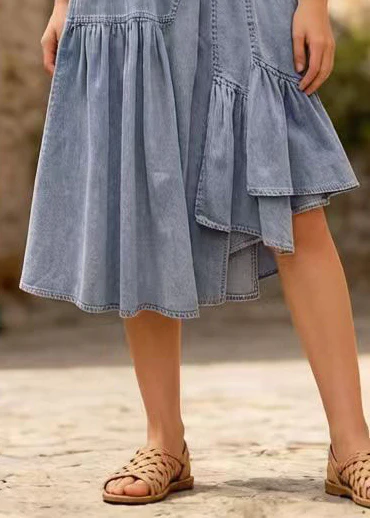 Casual Light Blue Asymmetrical Denim Holiday Skirts Summer - Image 4