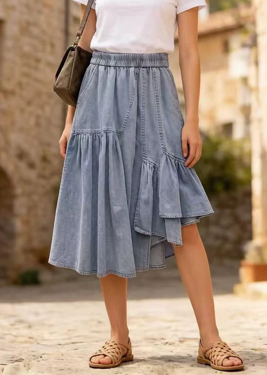 Casual Light Blue Asymmetrical Denim Holiday Skirts Summer - Image 5