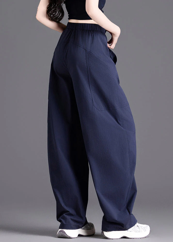 Casual Navy Oversized Patchwork Pockets Harem Pants Spring - Image 5