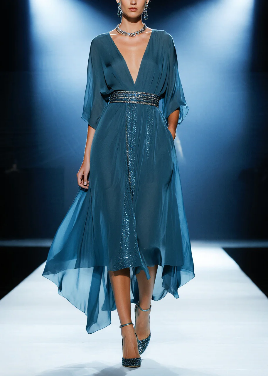 Casual Navy Sequins Draping Tulle Tunic Dress Summer - Image 3