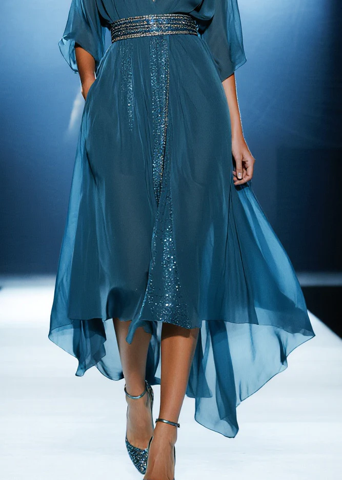 Casual Navy Sequins Draping Tulle Tunic Dress Summer - Image 4