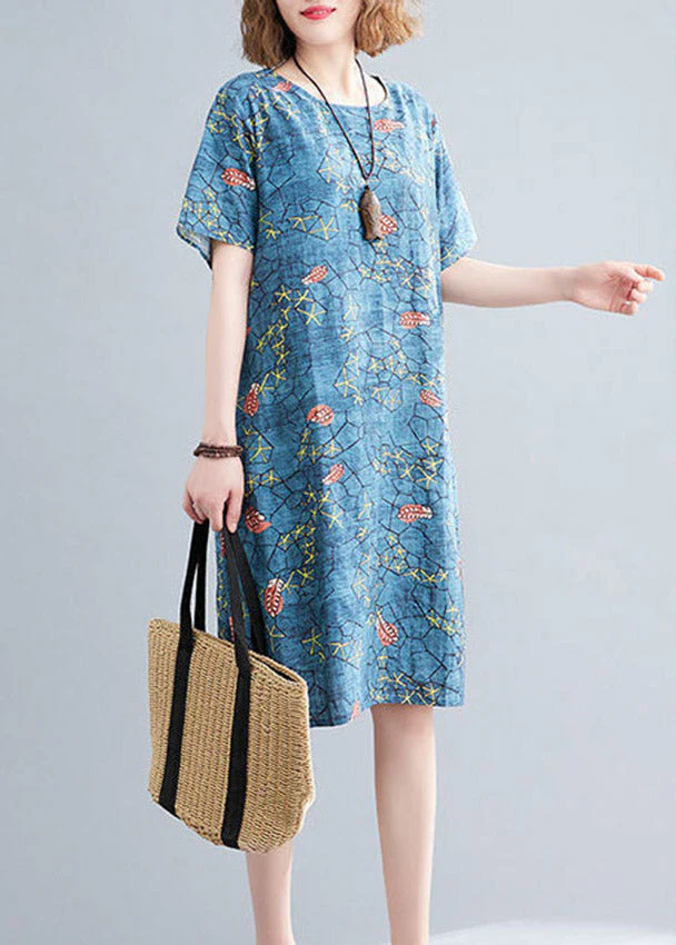 Casual Number One Flower O-Neck Print Pockets Dress Short Sleeve - Image 4