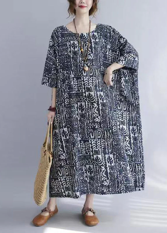 Casual O-Neck Print Long Dress Half Sleeve - Image 3