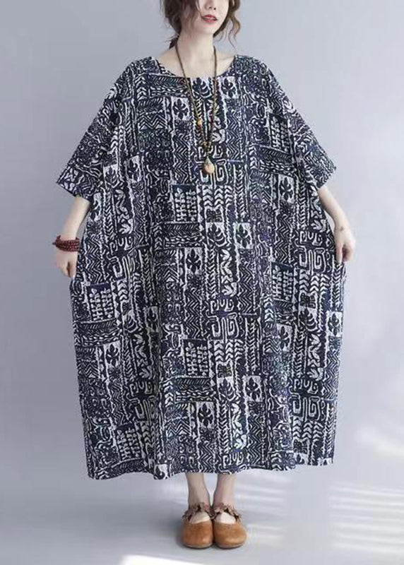 Casual O-Neck Print Long Dress Half Sleeve - Image 4