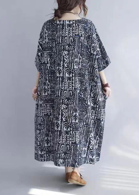 Casual O-Neck Print Long Dress Half Sleeve - Image 5