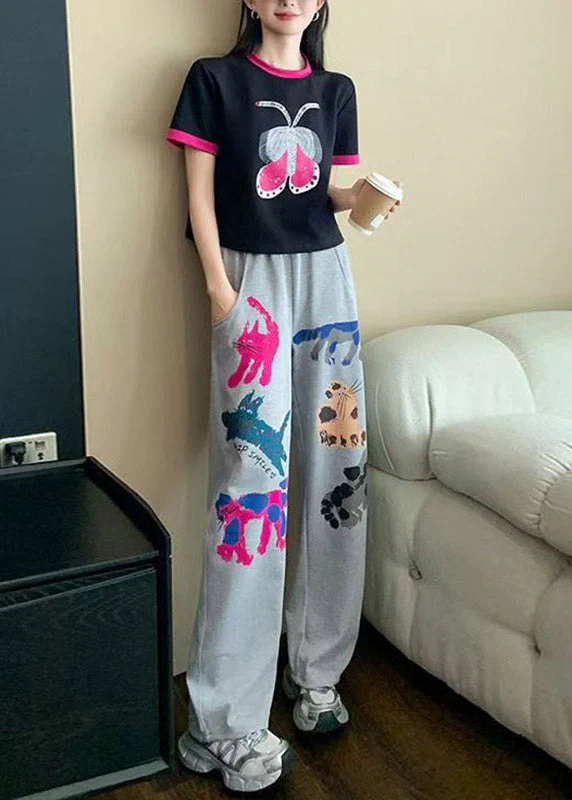 Casual O-Neck Print Patchwork Top Jeans And Two Pieces Set Summer - Image 2