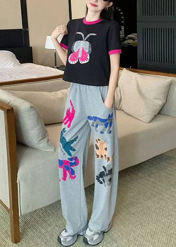 Casual O-Neck Print Patchwork Top Jeans And Two Pieces Set Summer - Image 3