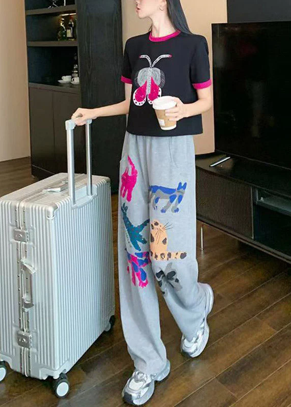 Casual O-Neck Print Patchwork Top Jeans And Two Pieces Set Summer - Image 4