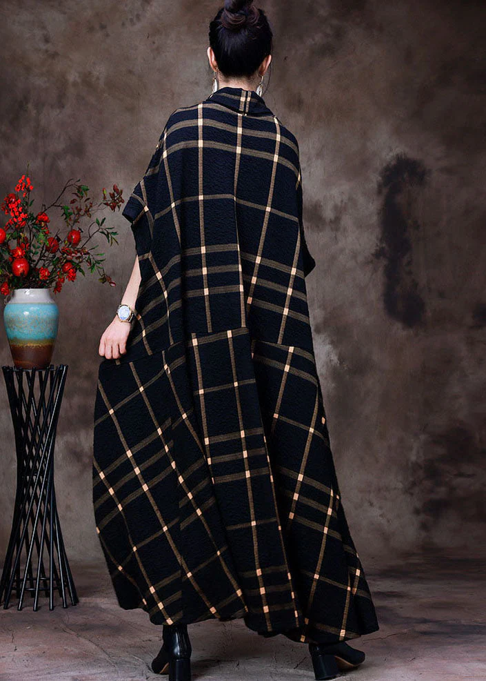 Casual Orange Stand Collar Plaid Cotton Holiday Dress Short Sleeve - Image 4
