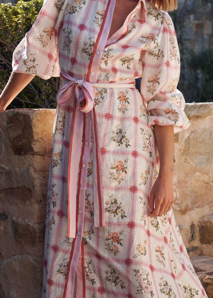 Casual Peter Pan Collar Print Lace Up Cotton Maxi Dresses Summer - Image 4