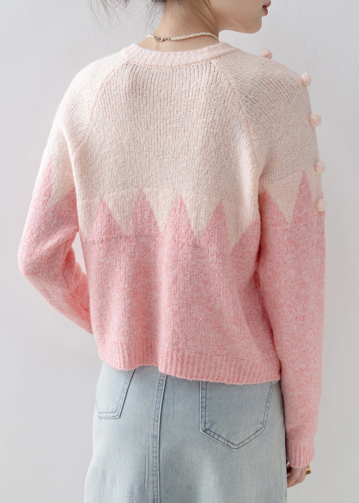 Casual Pink O Neck Fuzzy Ball Decorated Knit Cardigans Spring - Image 5