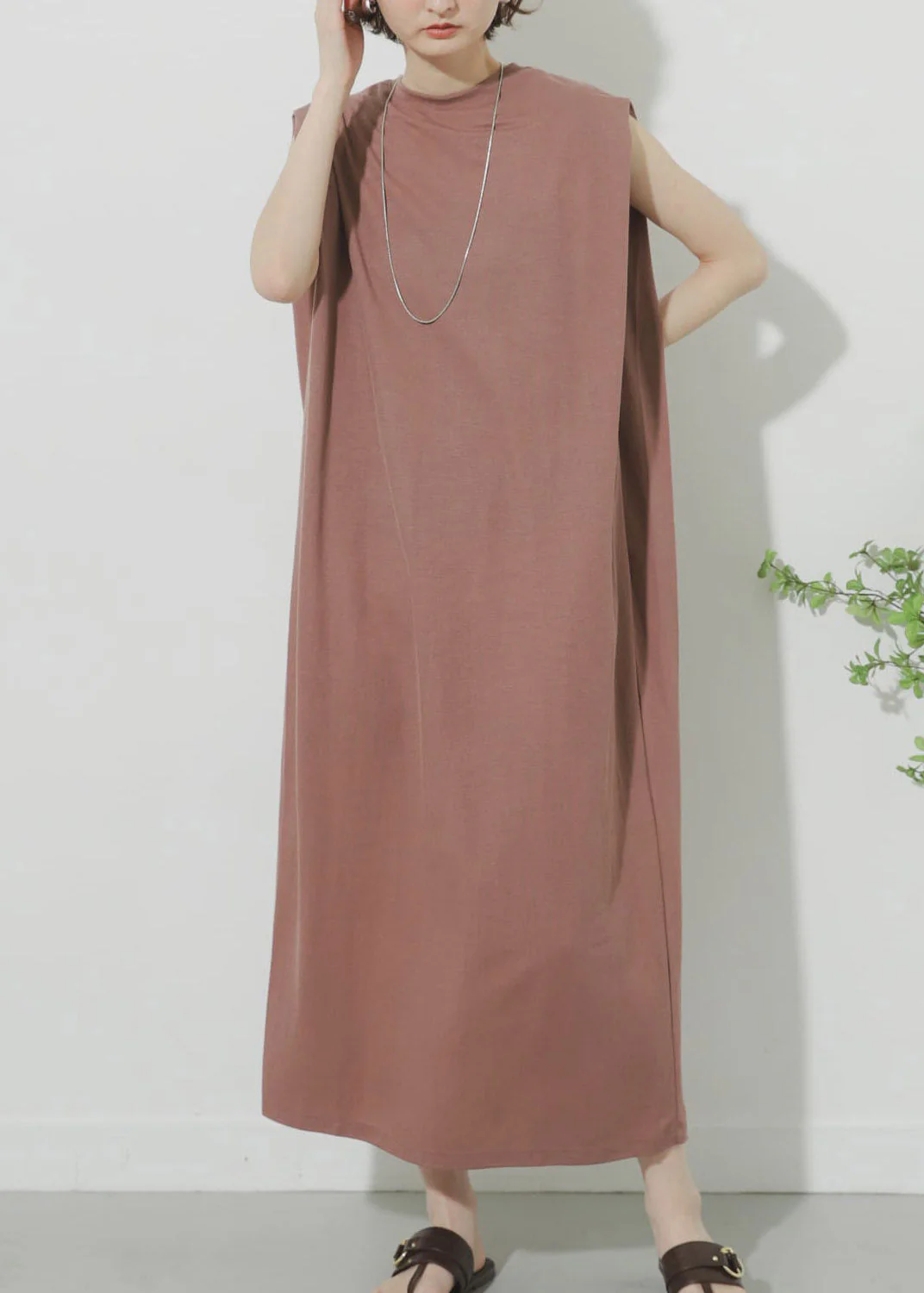Casual Pink O-Neck Solid Maxi Dress Summer - Image 2