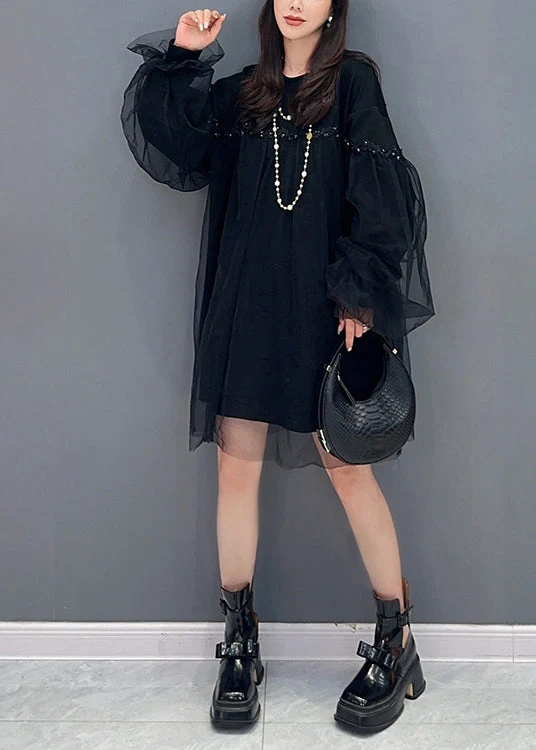 Casual Pink O Neck Tulle Patchwork Cotton Mid Dresses Fall - Image 2