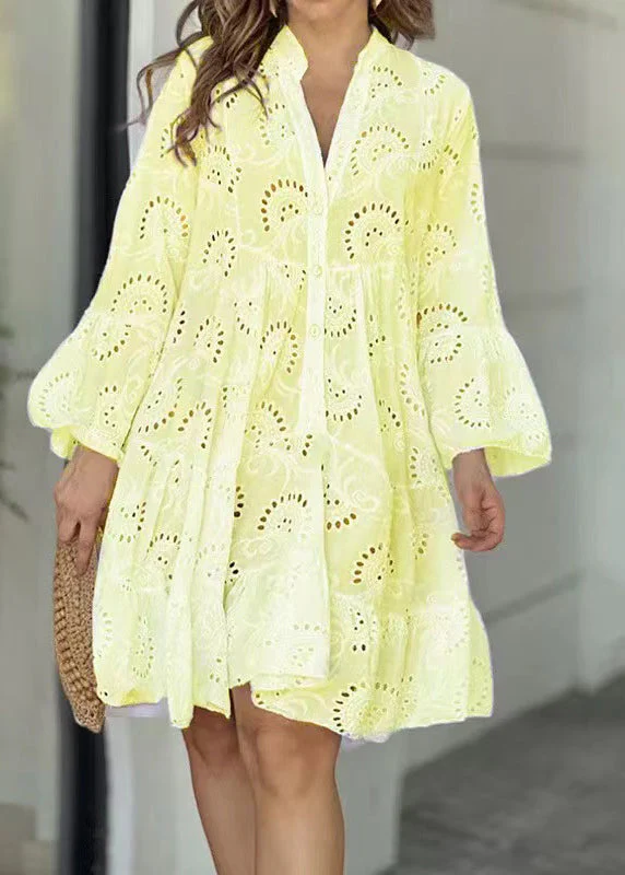Casual Pink Oversized Hollow Out Cotton Sun Dress Summer - Image 2