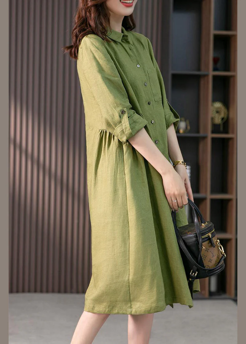 Casual Pink Peter Pan Collar Button Wrinkled Maxi Dresses Long Sleeve - Image 3