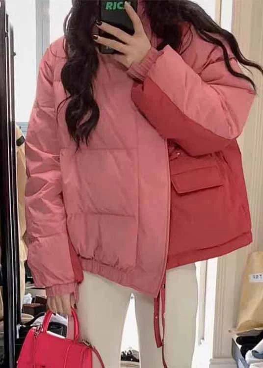 Casual Pink Stand Collar Pockets Fine Cotton Filled Jacket Winter - Image 2