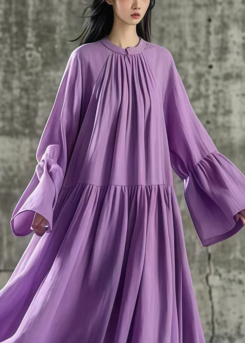 Casual Purple Oversized Exra Large Hem Cotton Dresses Flare Sleeve - Image 2