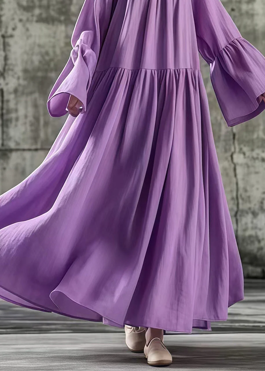 Casual Purple Oversized Exra Large Hem Cotton Dresses Flare Sleeve - Image 4