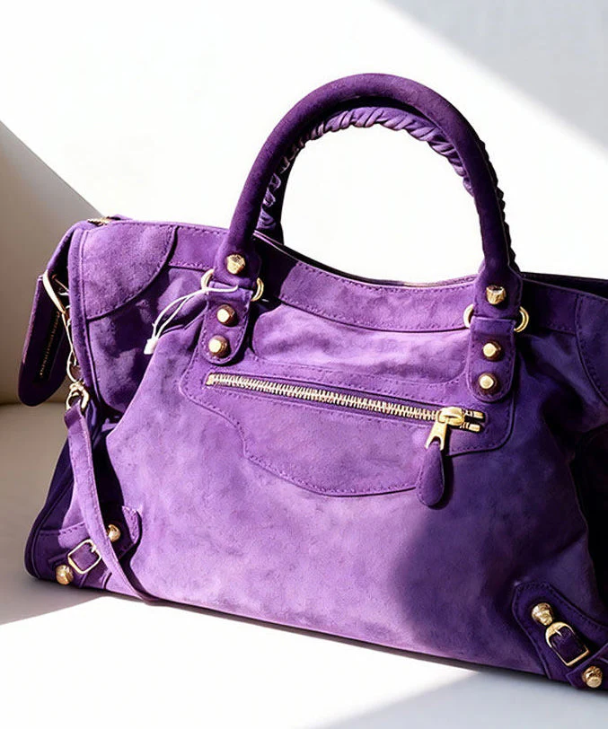 Casual Purple Rivet Solid Durable Fine Suede Tote Handbag - Image 4