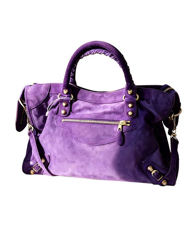 Casual Purple Rivet Solid Durable Fine Suede Tote Handbag - Image 5